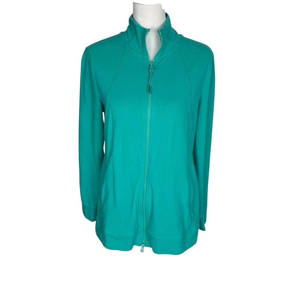 T by Talbots Womens Teal Green Full Zip Mock Neck Activewear Jacket Size M